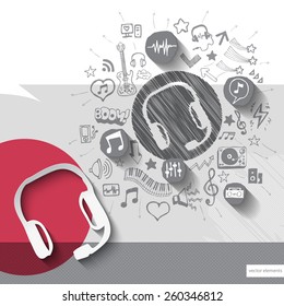 Hand drawn support icons with icons background. Vector illustration