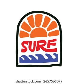 Dibujado a mano del elemento de insignia de surf