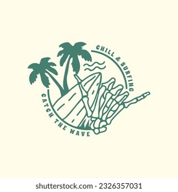 Hand drawn surf tee print and background wallpaper