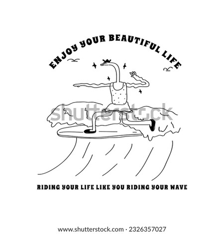 Hand drawn surf tee print and background wallpaper
