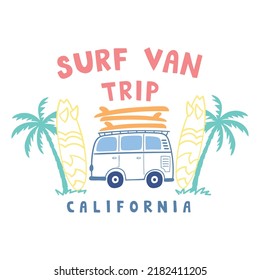 hand drawn surf van vector illustration slogan typography