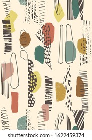 Hand drawn surface design. Artistic Memphis textured background for cards, invitations, banners and brochures. Grunge seamless pattern for wrapping paper, textile and wallpaper. Vector illustration.
