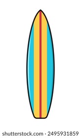 Hand drawn surfboard isolated on white background. Design concept for summer vacation and travel.  Can be used in web design, print, textile, packaging. Vector illustration.