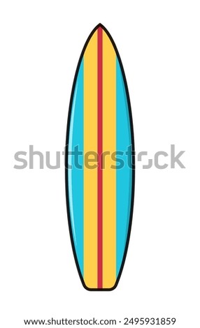 Hand drawn surfboard isolated on white background. Design concept for summer vacation and travel.  Can be used in web design, print, textile, packaging. Vector illustration.