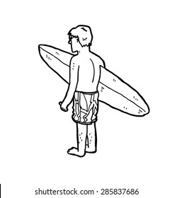 hand drawn surfer with board