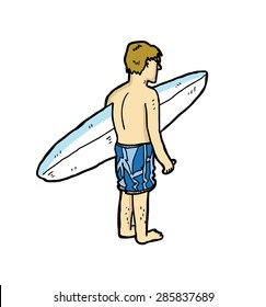 hand drawn surfer with board