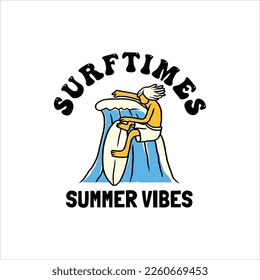 hand drawn surfing summer vibes logo badge