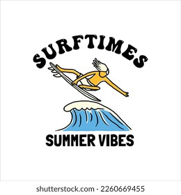 hand drawn surfing summer vibes logo badge