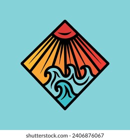 Hand Drawn Surfing Wave Design illustration vector Emblem