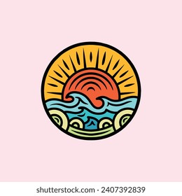 Hand Drawn Surfing Wave Design illustration vector Emblem