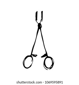 Hand drawn surgical forceps Vector illustration. Sketch.