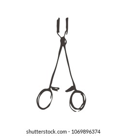 Hand drawn surgical forceps Vector illustration. Sketch.