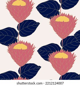 Hand Drawn Surreal Floral pattern. Bloom Flower Repeat Background. Abstract flowers with leaves. Vector Illustration