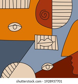 Hand drawn surrealistic, abstract face in line art style, modern minimalism art, aesthetic contour