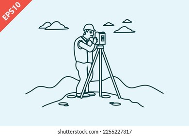 Hand drawn surveyor cartoon design vector flat modern isolated illustration