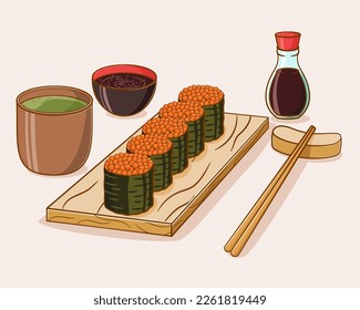Hand drawn sushi cartoon illustration