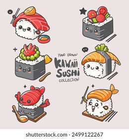 colección de sushi kawaii dibujada a mano