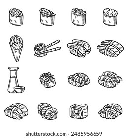 Hand Drawn Sushi No Color Set