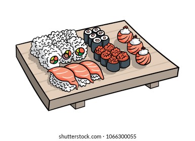 Hand drawn sushi platter