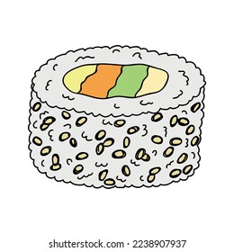 Hand drawn sushi roll clipart. Japanese traditional cuisine dishes. Asian food