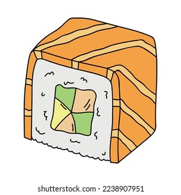 Hand drawn sushi roll clipart. Japanese traditional cuisine dishes. Asian food