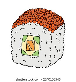 Hand drawn sushi roll clipart. Japanese traditional cuisine dishes. Asian food
