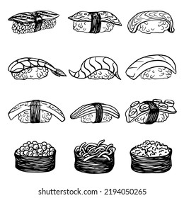 Hand Drawn Sushi Rolls Illustration Collection Stock Vector (Royalty ...