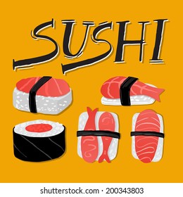Hand drawn sushi set