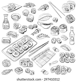 Hand drawn sushi set, excellent vector illustration, EPS 10
