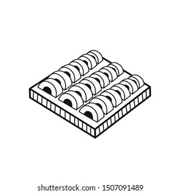 Hand drawn Sushi Set isolated on a white. Great for menu, poster or label. Vector illustration.