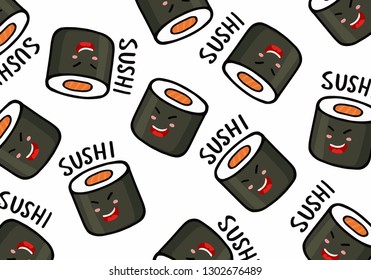 Hand drawn sushi, vector illustration