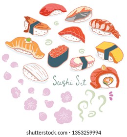 Hand drawn sushi vector illustration