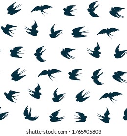 Hand drawn swallow bird seamless silhouette vector pattern