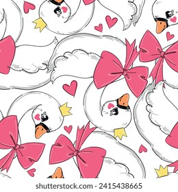 Hand Drawn Swan pattern vector illustration, textile, print.
