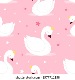 Hand drawn swan seamless pattern vector illustration.