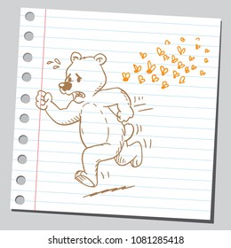 Hand drawn swarm of bees attacking bear