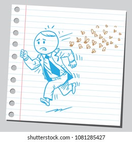 Hand drawn swarm of bees attacking businessman