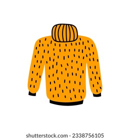 Hand drawn sweater doodle. Simple yellow sweater vector illustration in cartoon style. Textured knitted clothes element with scribbles.