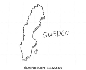 Dibujo manual de Suecia 3D Mapa sobre fondo blanco. 