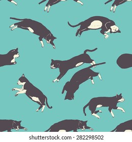 Hand drawn sweet cats sleeping pattern in vector