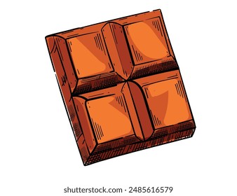 Hand drawn sweet chocolate bar. Sweet choco candy food, cocoa sugar dessert. Tasty delicious confectionery. Colorful sketch vector illustration isolated on white background