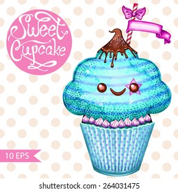 Hand drawn sweet cupcake. Vintage poster design. 