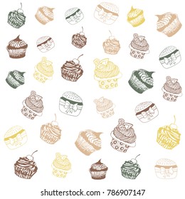 hand drawn sweet cupcakes pattern