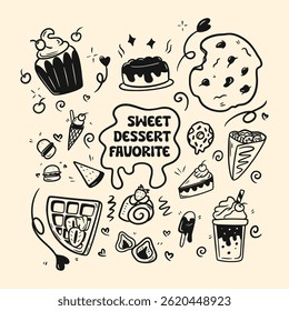 Hand Drawn Sweet Dessert Doodles Collection