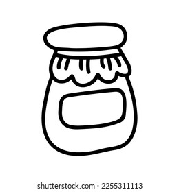 Handgezeichnete süße Marmelade in Glas. Vektorliniendooddel-Illustration
