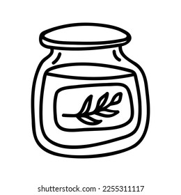 Hand drawn sweet jam in jar. Vector line doodle illustration