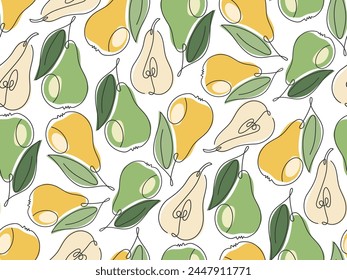 Patrón sin costuras de pera dulce dibujado a mano. Fruta orgánica Abstractas verde amarilla del jardín natural. Ilustración simple de arte moderno. Patrón para el diseño del embalaje, Fondo de pantalla, cubierta, impresión de la tela