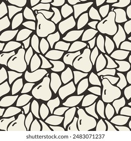 Handgezeichnete Süßbirne nahtlose Schwarz-Weiß-Muster. Abstrakte Naturgarten Bio-Obst. Einfacher moderner Hintergrund