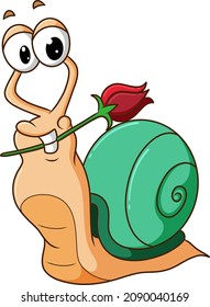 The hand drawn of the sweet snail is bitting the flower of illustration