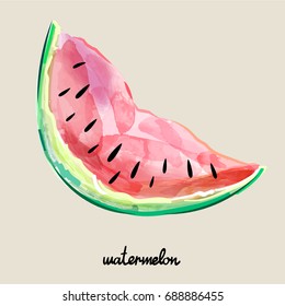 Hand drawn sweet tasty red watermelon. Vector illustration created with custom brushes, not auto-tracing